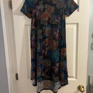 LuLaRoe Blue Green High Low Sundress Casual Crew Neck